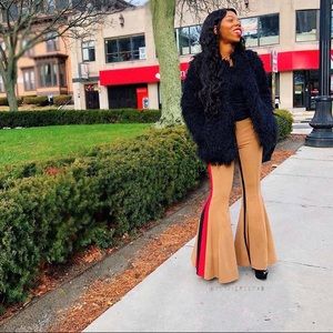 Mocha Side Stripe High Waist Bell Bottom Pants